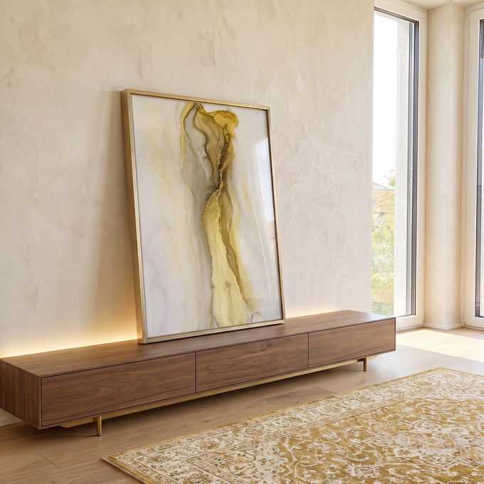 Quadro Decorativo Luxo Ondas Douradas em ambiente decorado - quadros decorativos para sala