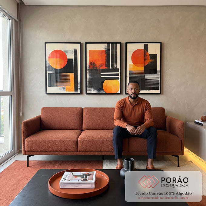 Quadro Decorativo Abstrato Oásis Alaranjado em sala de estar moderna - quadros decorativos para sala