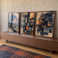 Quadro Decorativo Abstrato Moderno em Formas Geométricas em ambiente decorado - quadros decorativos para sala