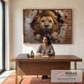Quadro Decorativo Leão Quebrando a Parede - Inspiração e Força em escritorio moderno - quadros decorativos para sala
