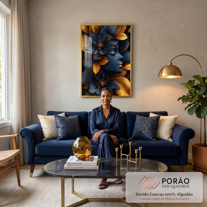 Quadro Decorativo Feminino Florescido Arte Que Encanta em sala de estar moderna - quadros decorativos para sala