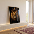Quadro Decorativo Leão Dourado Majestoso em ambiente decorado - quadros decorativos para sala