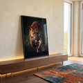 Quadro Decorativo A ferocidade da onça em ambiente decorado - quadros decorativos para sala
