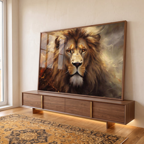 Quadro Decorativo Leão Majestoso em ambiente decorado - quadros decorativos para sala