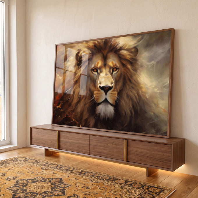 Quadro Decorativo Leão Majestoso em ambiente decorado - quadros decorativos para sala