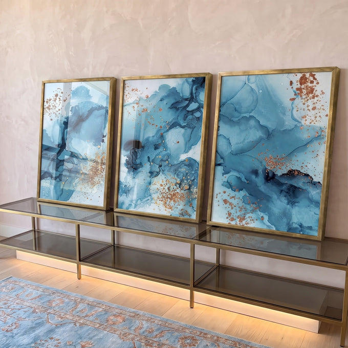 Quadro Decorativo Elegância Azul e Dourada Única
