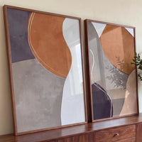 Quadro Decorativo Grande Pintura Abstrata para Sala Bege - Borda Infinita / 65x40cm cada tela