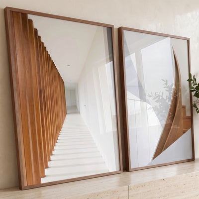 Quadro Decorativo Grande Arquitetura Escada para Sala Branco
