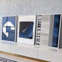 Quadro Decorativo Grande Papel Dobrado para Sala Azul - Borda Infinita / 65x40cm cada tela