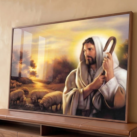 Quadro Decorativo O Bom Pastor em Harmonia com a Natureza