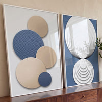Quadro Decorativo Grande Abstrato Círculos 3D para Sala Azul - Borda Infinita / 65x40cm cada tela