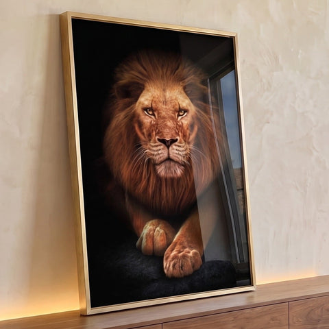 Quadro Decorativo Realeza Selvagem Leão Dourado Único
