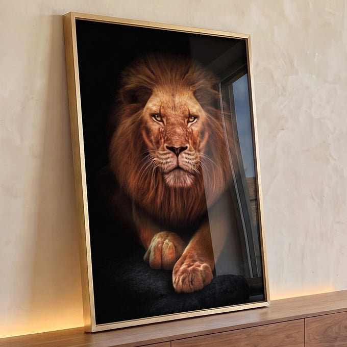 Quadro Decorativo Realeza Selvagem Leão Dourado Único
