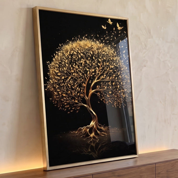 Quadro Decorativo Árvore Encantada de Ouro Um Toque de Luxo