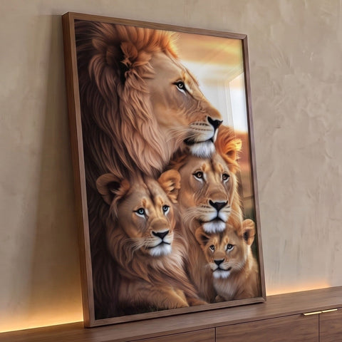 Quadro Decorativo Família de Leões União e Força