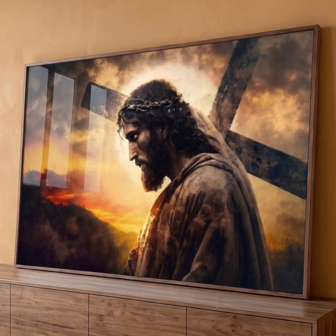 Quadro Decorativo Sagrada Esperança Crucificação ao Entardecer