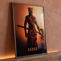 Quadro Decorativo Grande Orixá Xangô para Sala Laranja - Borda Infinita / 100x65cm