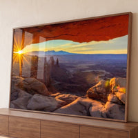Quadro Decorativo Grande Arco Cânion Sol para Sala Laranja - Borda Infinita / 65x100cm