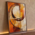 Abstrato com anéis marrons sobrepostos em fundo laranja e creme geométrico, quadro decorativo