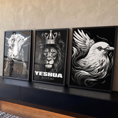 Quadro Decorativo Yeshua Elegância Minimalista com Cordeiro e Pomba