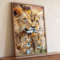 Quadro Decorativo Elegante com Família de Leão 4 Filhotes em Canvas Premium