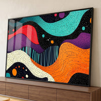 Quadro Decorativo Grande Ondas Pontilhadas para Sala Laranja - Borda Infinita / 65x100cm