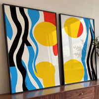 Quadro Decorativo Grande Abstrato Círculos para Sala Amarelo - Borda Infinita / 65x40cm cada tela
