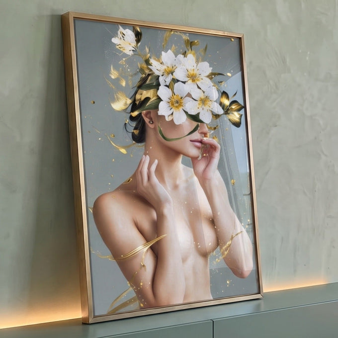 Quadro Decorativo Mulher com Cabeça de Flores Elegância e Sofisticação para Seu Ambiente