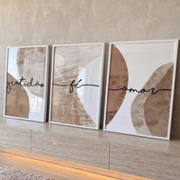 Quadro Decorativo Grande Frases Gratidão Fé para Sala Bege - Borda Infinita / 65x40cm cada tela