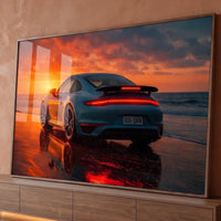 Quadro Decorativo Grande Porsche 911 para Escritório Laranja - Borda Infinita / 65x100cm