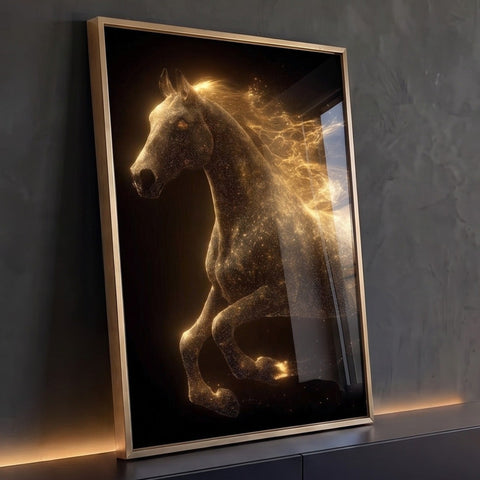 Quadro Decorativo Cavalo Dourado Etéreo
