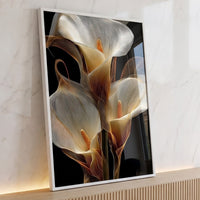 Quadro Decorativo Grande Flores Copo de Leite para Sala - Borda Infinita / 100x65cm