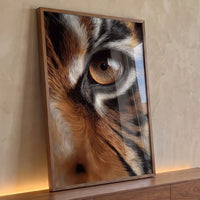 Quadro Decorativo Grande Tigre Close para Sala Marrom - Borda Infinita / 100x65cm