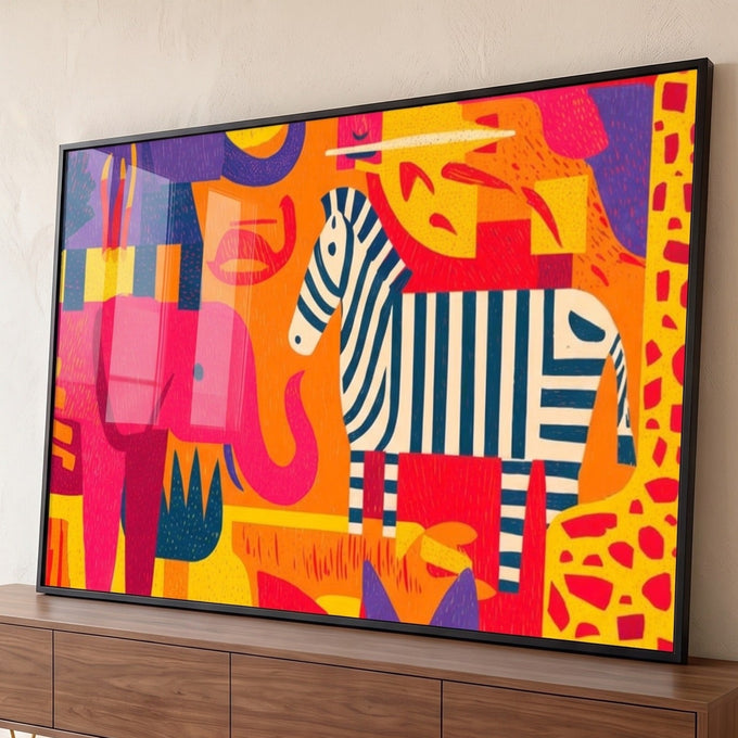 Quadro Decorativo Animais Estilizados Vibrantes