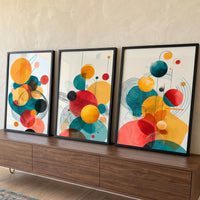 Quadro Decorativo Grande Esferas Aquarela para Sala Amarelo - Borda Infinita / 65x40cm cada tela