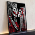 Casal abstrato em traços brancos e vermelhos sobre fundo preto, rostos unidos, quadro decorativo