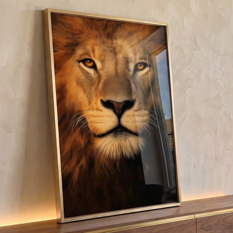 Quadro Decorativo Leão Dourado Majestoso