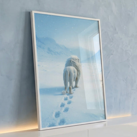 Quadro Decorativo Leão Branco na Neve