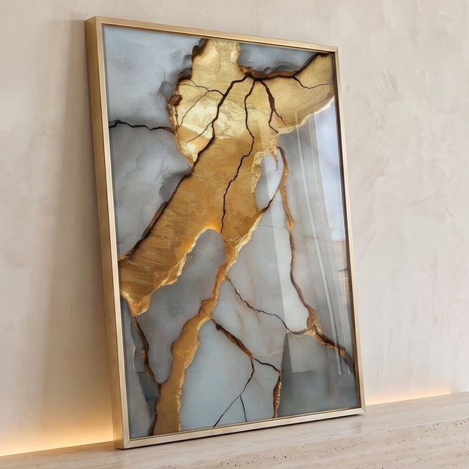 Quadro Decorativo Mármore com Detalhes em Dourado