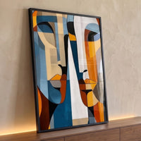 Quadro Decorativo Grande Dois Rostos Cubistas para Sala Azul - Borda Infinita / 100x65cm