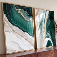 Quadro Decorativo Grande Abstrato Mármore para Sala Verde - Borda Infinita / 65x40cm cada tela