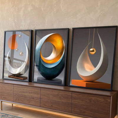 Quadro Decorativo Conjunto Abstrato de Quadros Fluídos Movimento e Elegância em 3 Peças