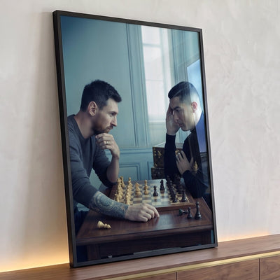 Quadro Decorativo Dois Homens Jogando Xadrez em Ambiente