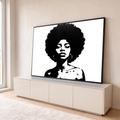 Quadro Decorativo Grande Mulher com Black para Sala Preto | quadros decorativos para sala | retrato de mulher com cabelo black power em preto e branco alto contraste | em Quadros para Sala | Porao dos Quadros