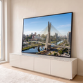 Ponte Estaiada sobre o Rio Pinheiros com prédios de São Paulo e céu azul ensolarado, quadro decorativo