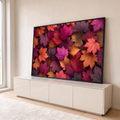 Quadro Decorativo Grande Folhas de Outono Laranja para Sala | quadros decorativos para sala | folhas de bordo coloridas em rosa, laranja e roxo sobrepostas vistas de cima | em Quadros para Sala | Porao dos Quadros