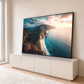 Quadro Decorativo Grande Falésias Verdes para Sala Azul | quadros decorativos para sala | vista aérea de falésias verdes, praia branca e mar turquesa ao pôr do sol | em Quadros para Sala | Porao dos Quadros