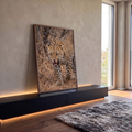 Quadro Decorativo Grande Leopardo Rosnando para Sala Dourado | quadros decorativos para sala | leopardo rosnando de frente com pelagem dourada manchada de preto | em Quadros para Sala | Porao dos Quadros