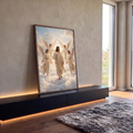 Quadro Decorativo Grande Jesus Cristo para Sala Branco | quadros decorativos para sala | Jesus caminhando sobre nuvens cercado por quatro anjos de asas brancas | em Quadros para Sala | Porao dos Quadros