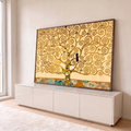 Quadro Decorativo Grande Arvore da Vida para Sala Dourado | quadros decorativos para sala | árvore dourada com galhos em espiral e jardim colorido na base | em Quadros para Sala | Porao dos Quadros